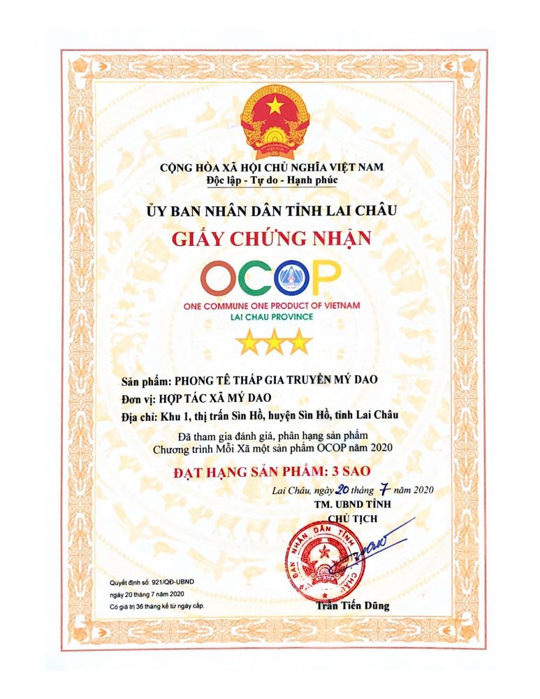 Giấy chứng nhận xếp hạng sản phẩm OCOCP 3 sao